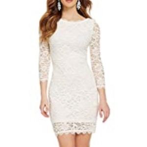 Elegant 3/4 Sleeve Full Floral Lace Short Cocktail Dress
